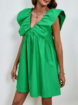 V-Neck Cap Sleeve Mini Dress - Trendsi - Flyclothing LLC