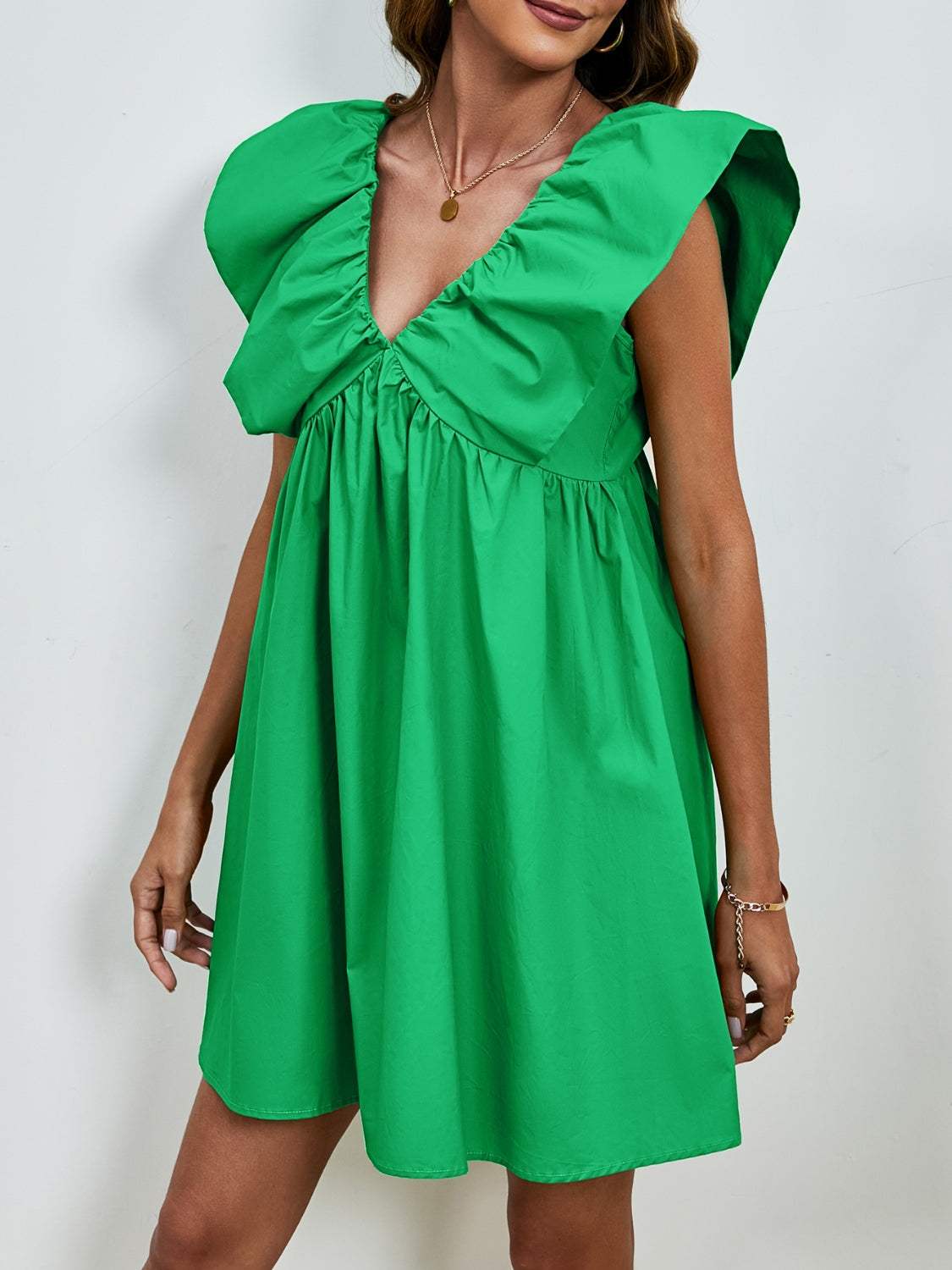 V-Neck Cap Sleeve Mini Dress - Trendsi - Flyclothing LLC