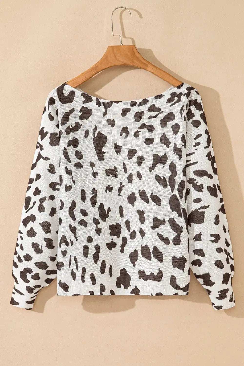 Leopard Boat Neck Long Sleeve Knit Top - Trendsi - Flyclothing LLC