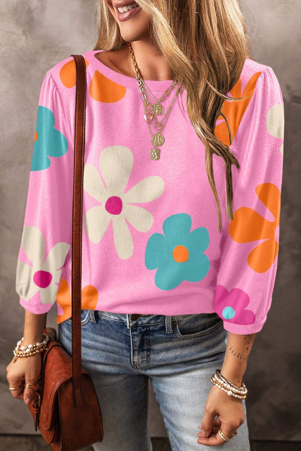 Printed Round Neck Top - Trendsi - Flyclothing LLC