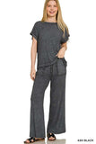 Zenana Ribbed Acid Wash Rayon Top & Pants Set - Trendsi - Flyclothing LLC