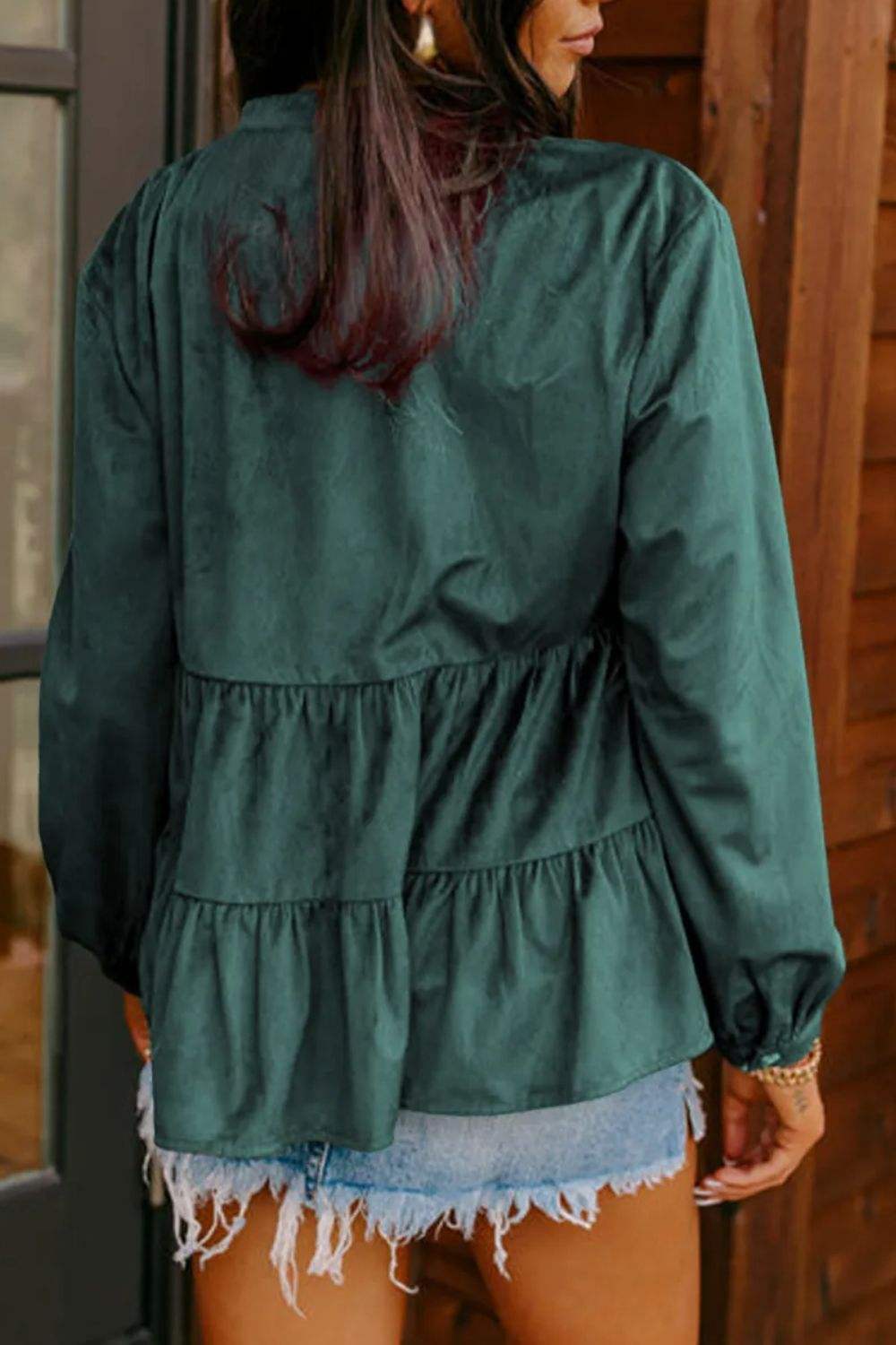 Peplum Round Neck Long Sleeve Shirt - Trendsi - Flyclothing LLC