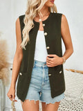 Button Down Round Neck Knit Vest - Trendsi