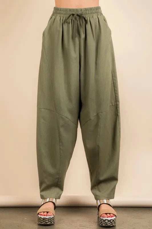 VERY J Solid Barrel Comfy Woven Pants - Trendsi - Flyclothing LLC