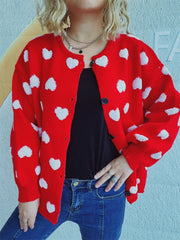 Heart Button Up Long Sleeve Cardigan - Trendsi