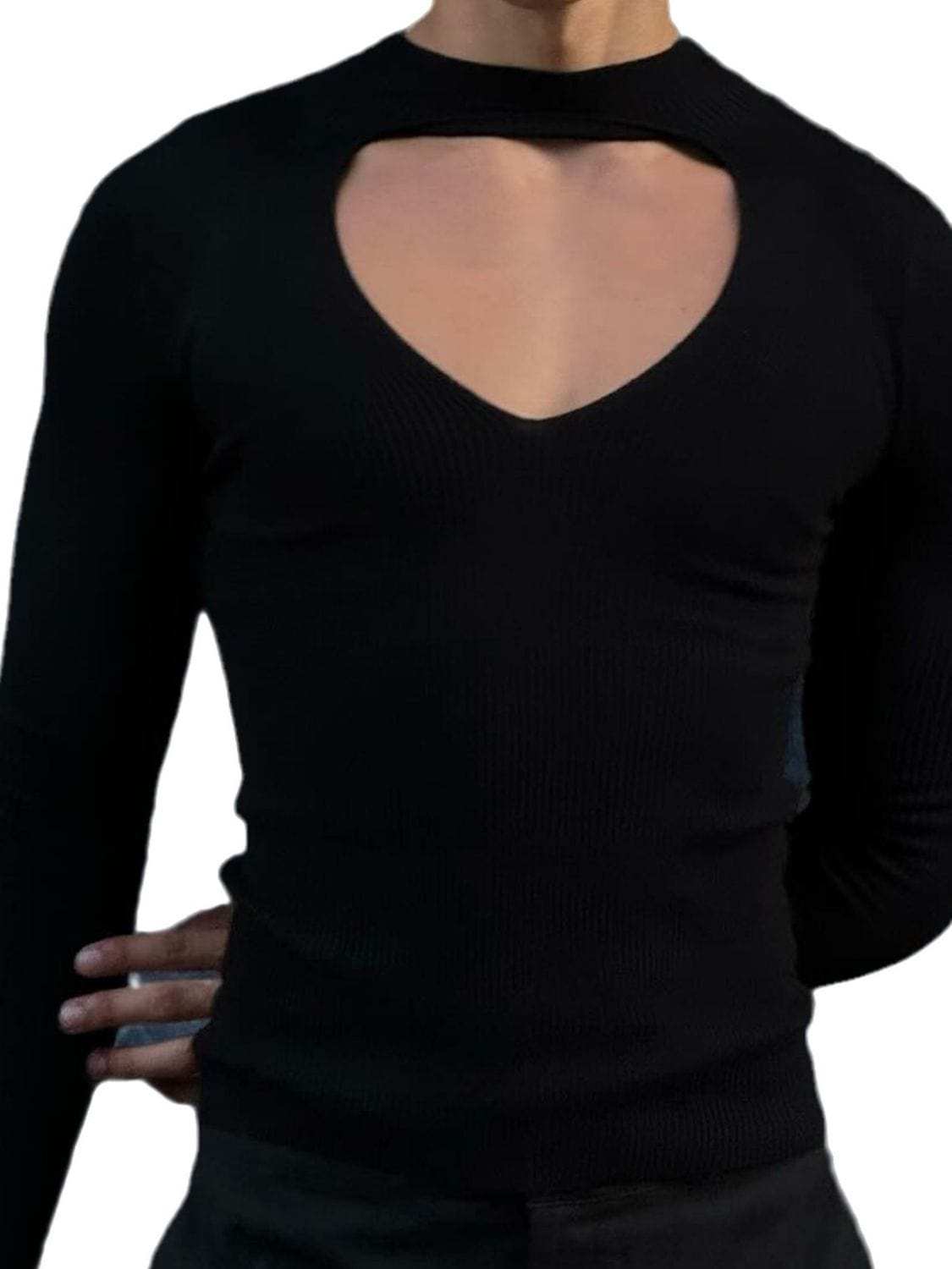 Men's Cutout Front Long Sleeve T-Shirt - Trendsi - Flyclothing LLC