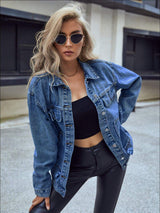 Pocketed Button Down Collared Neck Denim Top - Trendsi - Flyclothing LLC