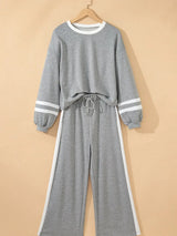 Contrast Trim Round Neck Top and Pants Set - Trendsi - Flyclothing LLC