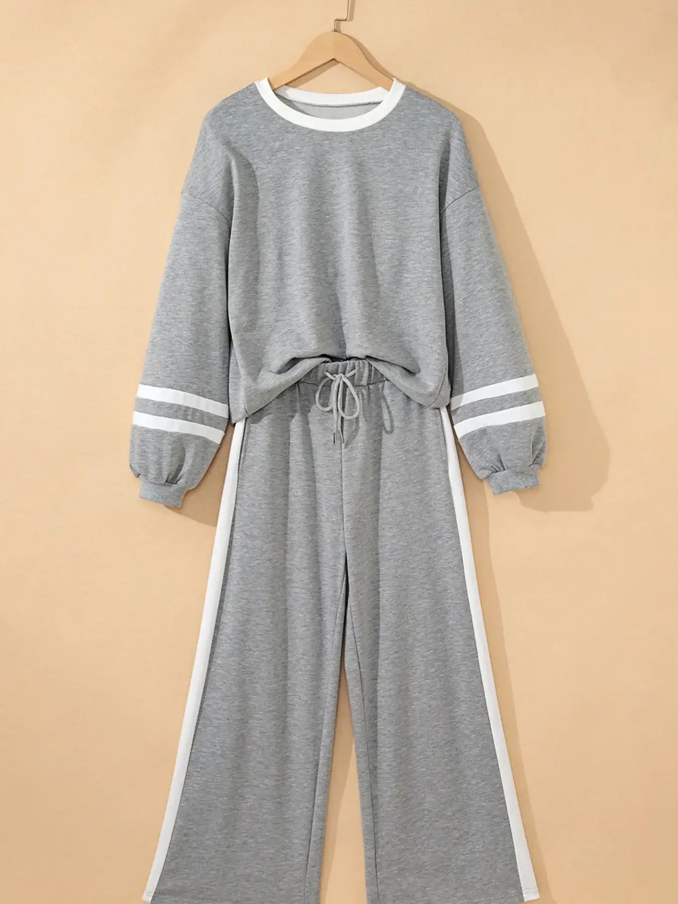 Contrast Trim Round Neck Top and Pants Set - Trendsi - Flyclothing LLC