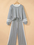 Contrast Trim Round Neck Top and Pants Set - Trendsi - Flyclothing LLC