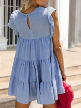Ruched Round Neck Cap Sleeve Mini Dress - Trendsi - Flyclothing LLC