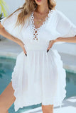 Ruffled Smocked Waist V-Neck Cover-Up - Trendsi - Flyclothing LLC
