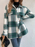 Plaid Collared Neck Dropped Shoulder Shacket - Trendsi - Flyclothing LLC