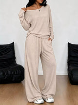 Full Size Comfortable Loose Fit One-Shoulder T-Shirt and Pants Set Plus Size - Trendsi - Flyclothing LLC