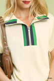 Umgee Textured Striped Zip Collar Knit Top - Trendsi - Flyclothing LLC