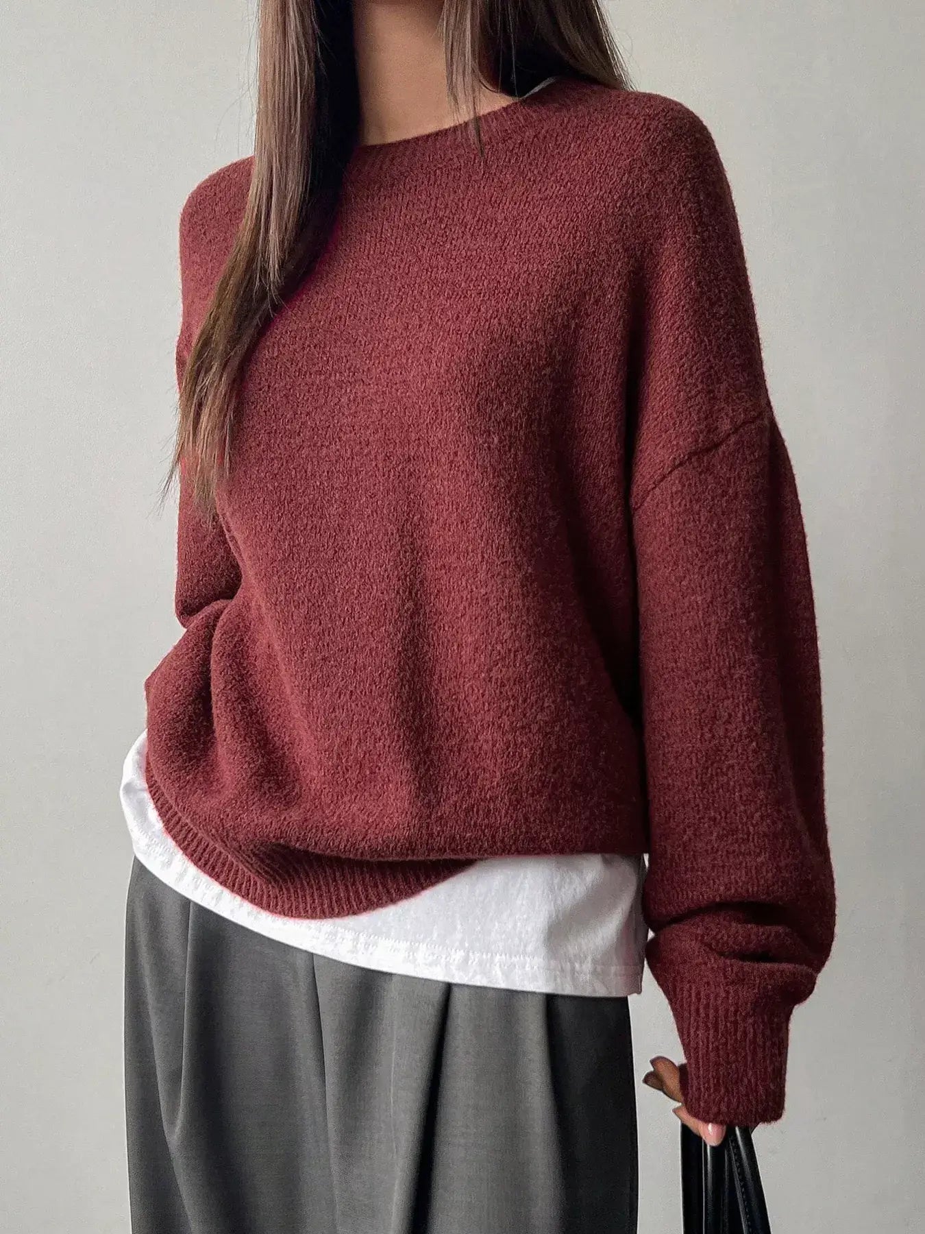 Full Size Cozy Knit Round Neck Oversized Sweater Plus Size - Trendsi - Flyclothing LLC