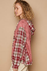 POL Star Patch Plaid Long Sleeve Hooded Top - Trendsi - Flyclothing LLC