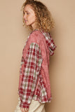 POL Star Patch Plaid Long Sleeve Hooded Top - Trendsi