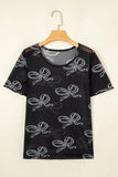 Bow Mesh Round Neck Short Sleeve T-Shirt - Trendsi