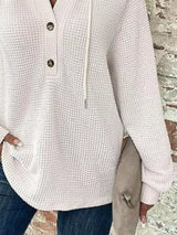 Full Size Button Detail Waffle Knit Hoodie Plus Size - Trendsi - Flyclothing LLC