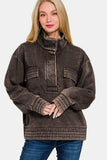 Zenana Acid Washed Half Snap Fleece Sweatshirt - Trendsi - Flyclothing LLC