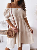 Smocked Off-Shoulder Mini Dress - Trendsi - Flyclothing LLC
