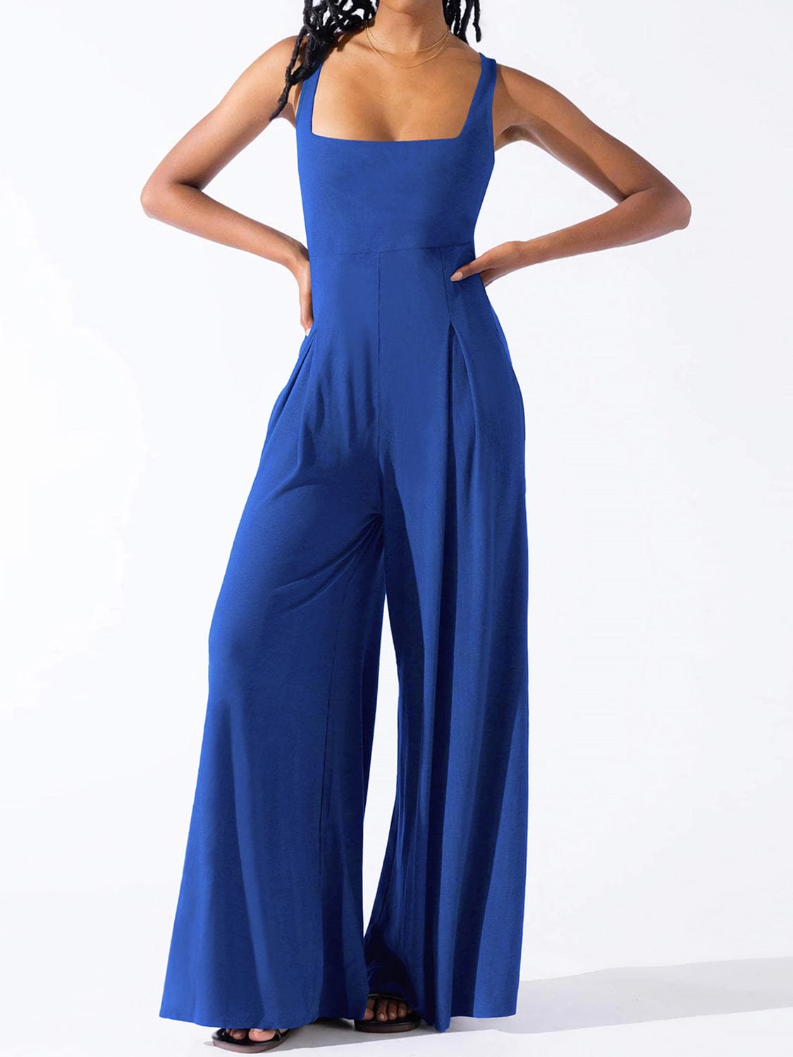 Square Neck Wide Strap Jumpsuit Trendsi