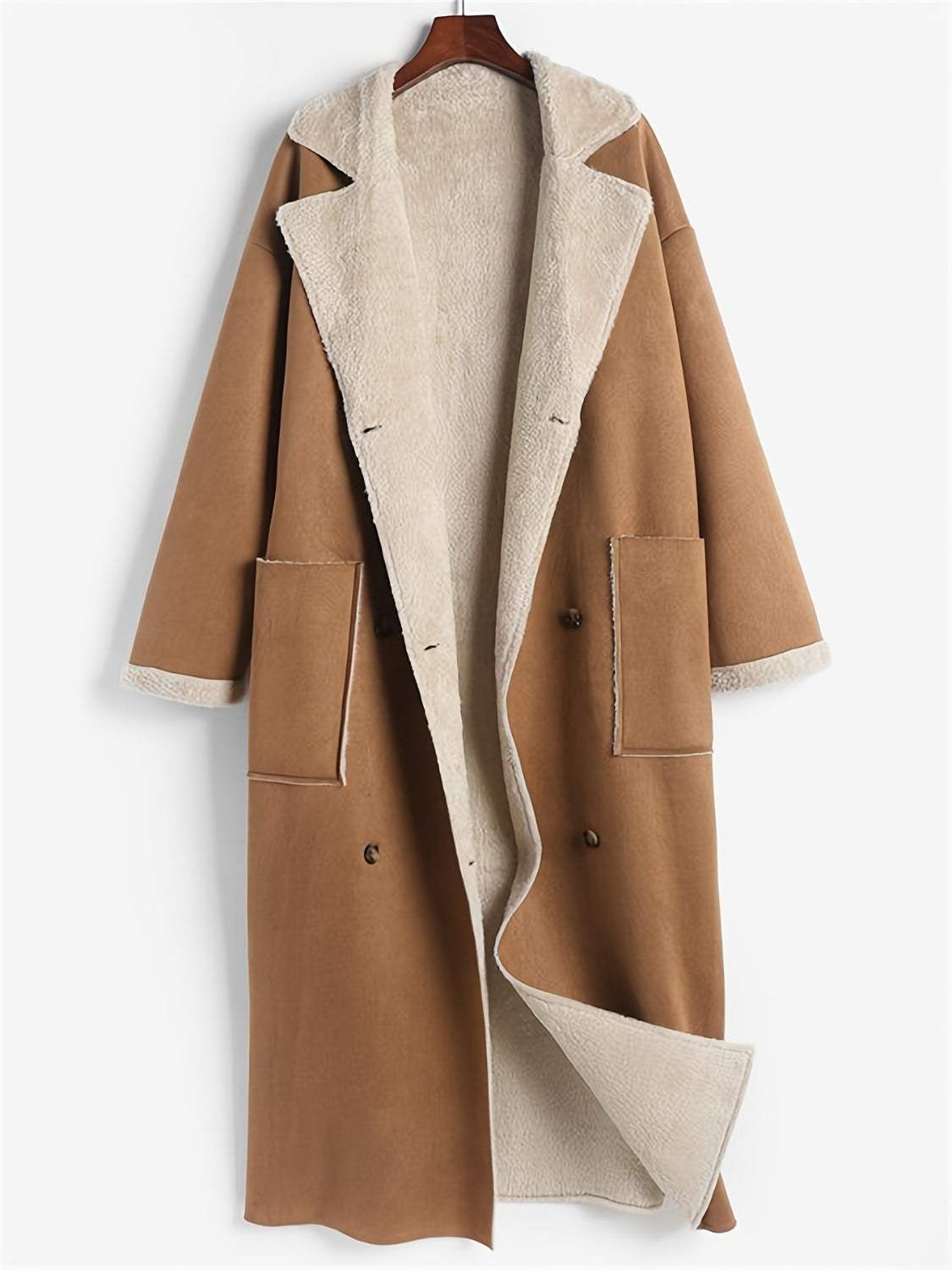 Plus Size Drop Shoulder Sherpa Longline Coat - Trendsi - Flyclothing LLC