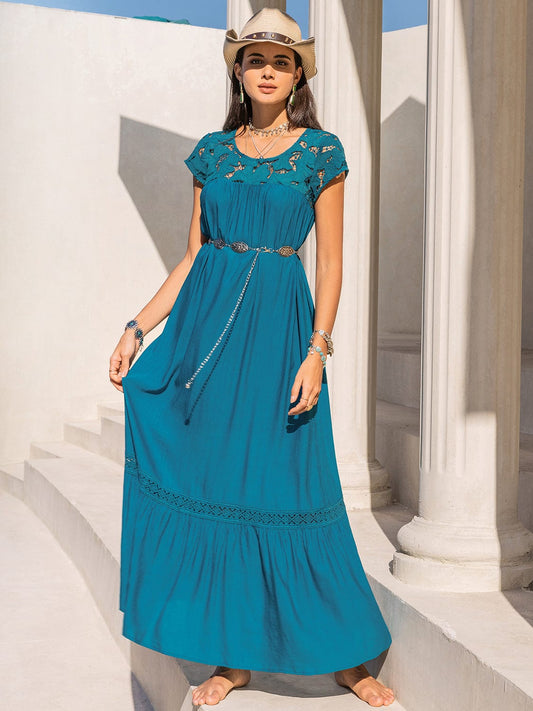 Round Neck Short Sleeve Maxi Dress - Trendsi