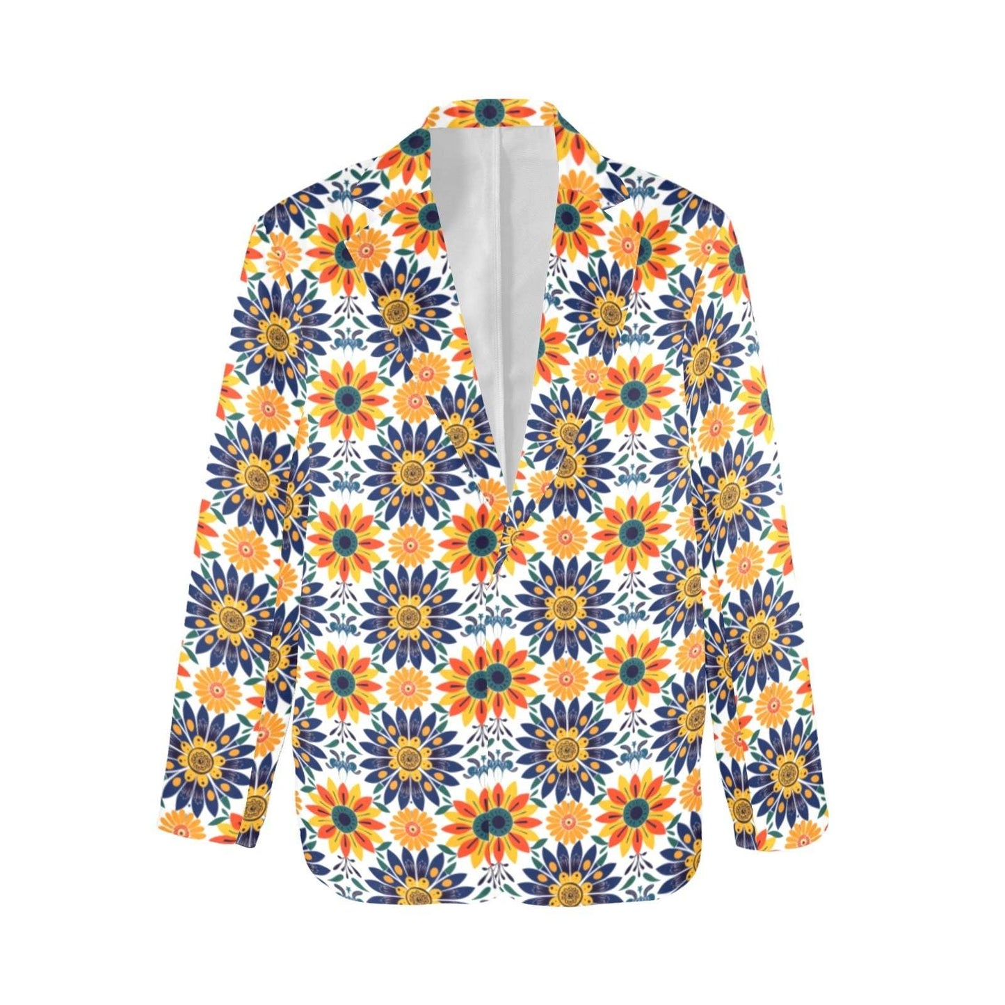 Baha Ranch Colores de Mexico Blue Yellow Mexican Floral Blazer