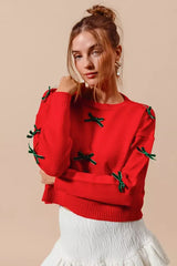 SO ME Ribbon Bow Applique Sweater - Trendsi - Flyclothing LLC
