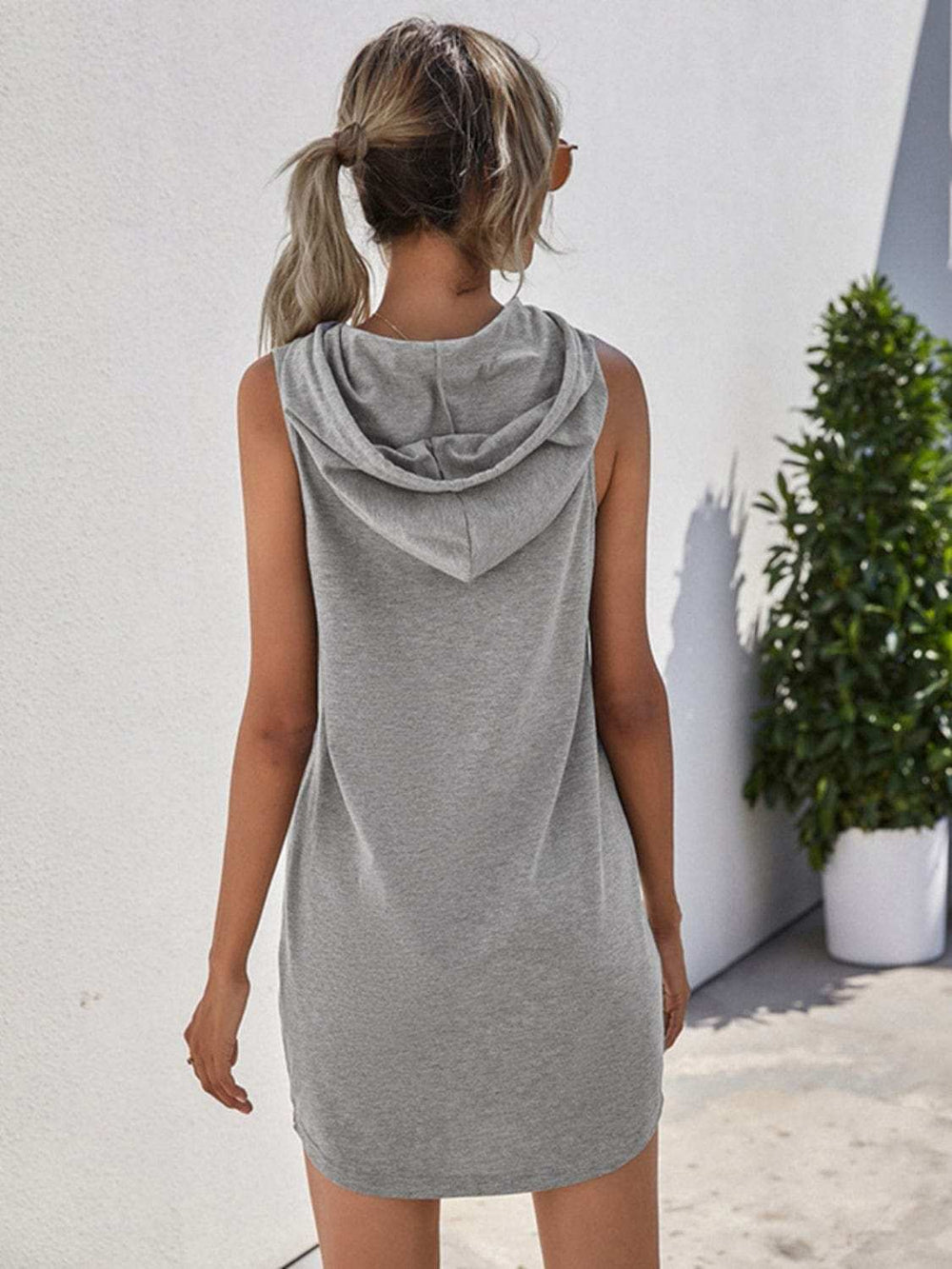 Drawstring Sleeveless Hooded Mini Dress - Trendsi - Flyclothing LLC