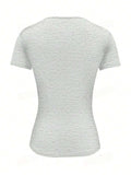 Round Neck Short Sleeve T-Shirt - Trendsi - Flyclothing LLC
