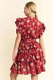 Davi & Dani Ruffle Flutter Sleeve Tie Belt Tiered Mini Dress - Trendsi - Flyclothing LLC