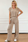 Pocketed V-Neck Top and Wide Leg Sweater Set - Trendsi - Flyclothing LLC
