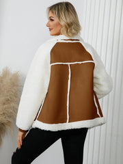 Pocketed Sherpa Zip Up Long Sleeve Jacket - Trendsi