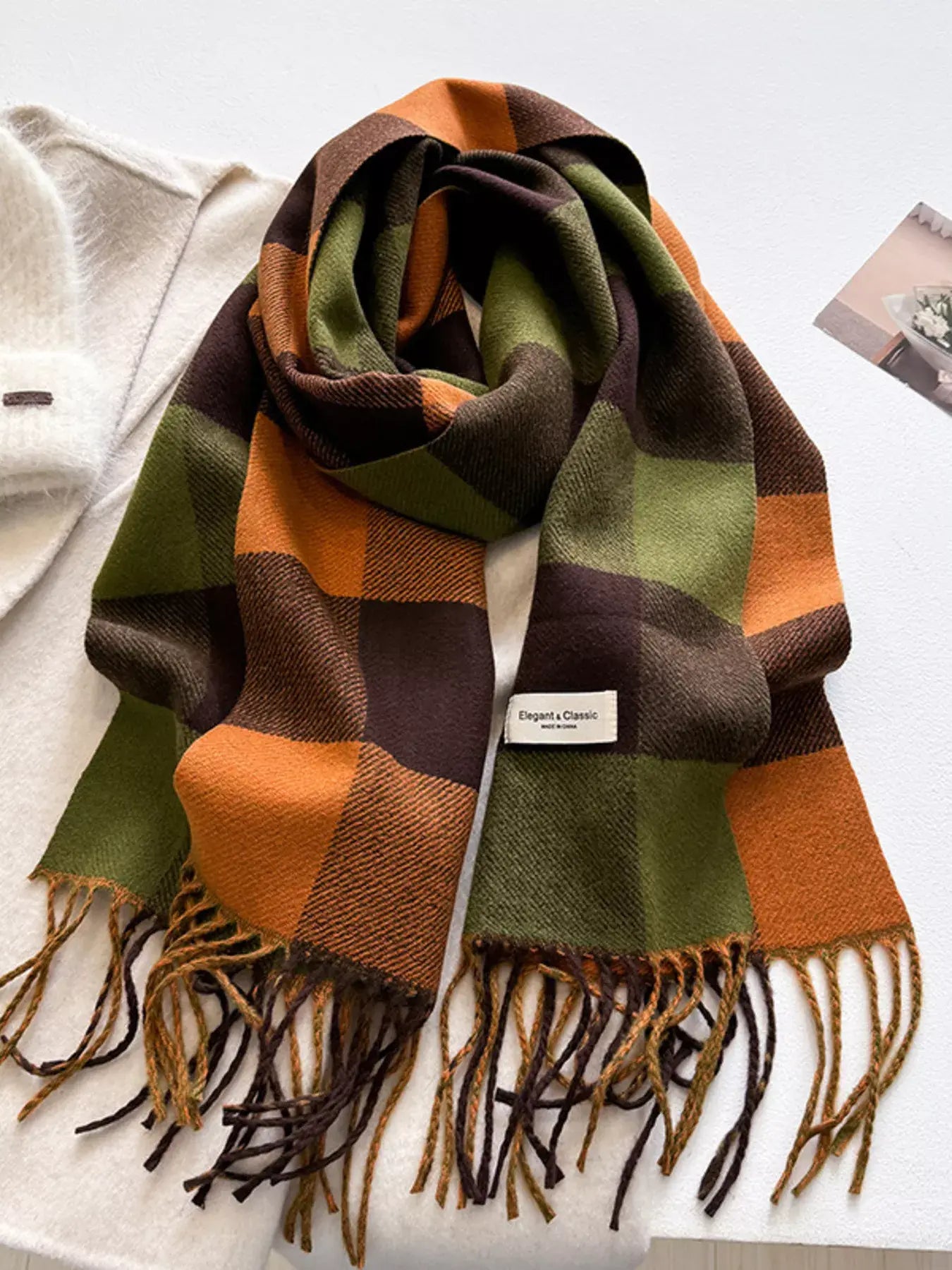 Plaid Fringe Scarf - Trendsi - Flyclothing LLC
