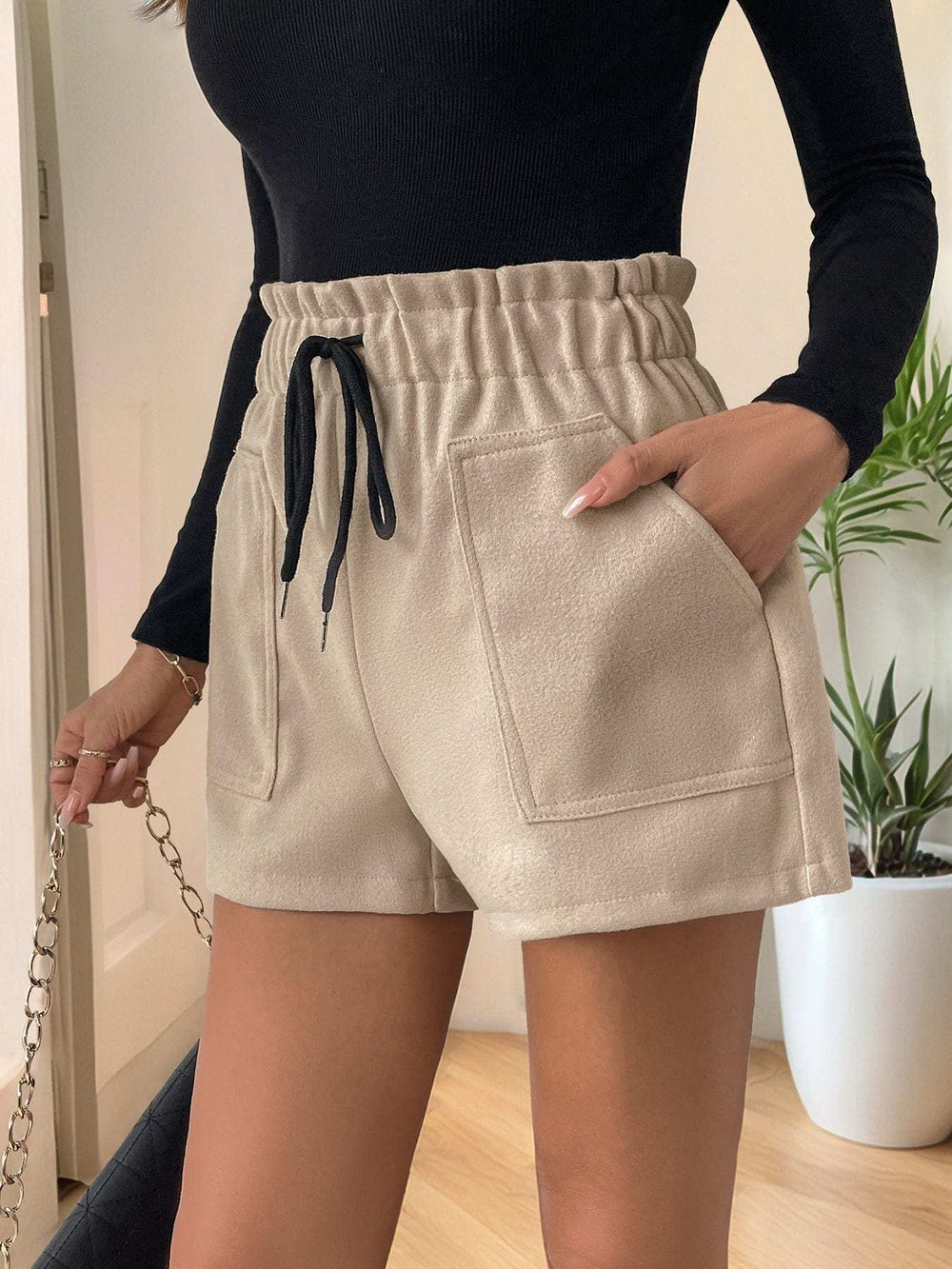 Perfee Frill Drawstring Shorts with Pockets - Trendsi - Flyclothing LLC