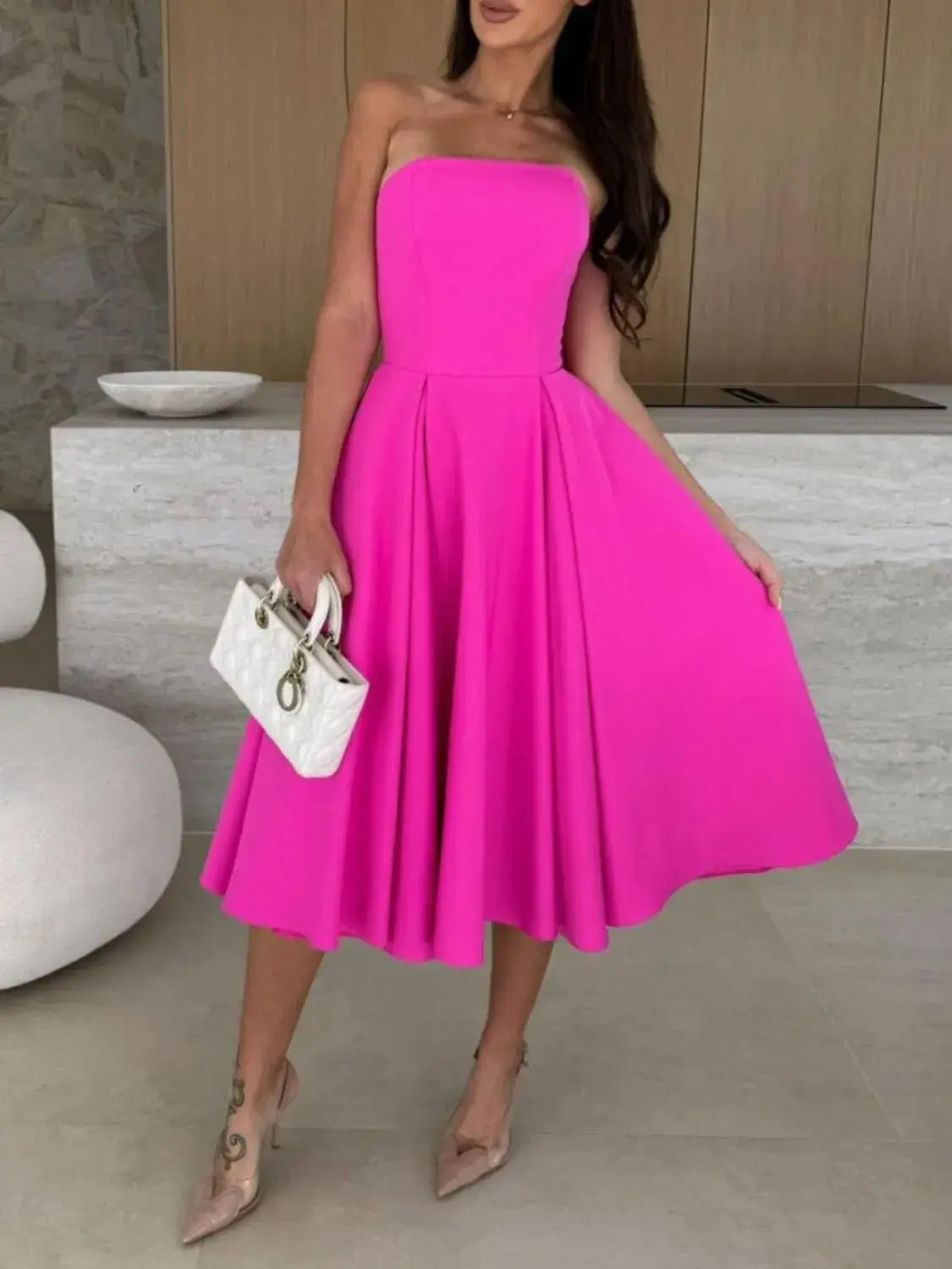 Solid Color Tube Midi Dress - Trendsi - Flyclothing LLC