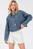 bytos Button Down Cropped Denim Jacket with Patch Pockets - Trendsi