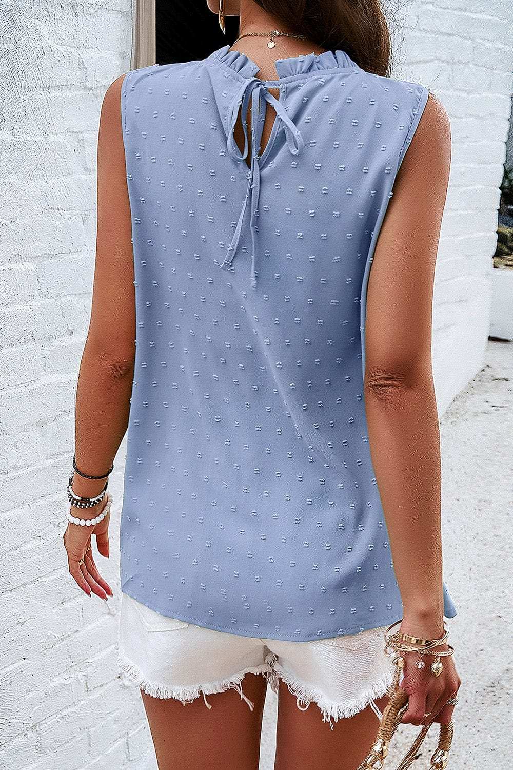Swiss Dot Round Neck Tank - Trendsi - Flyclothing LLC