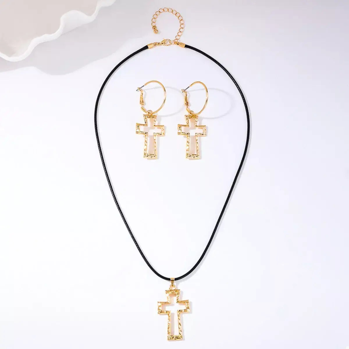 Cross Pendant Necklace & Hoop Earrings Jewelry Set - Trendsi - Flyclothing LLC