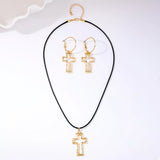 Cross Pendant Necklace & Hoop Earrings Jewelry Set - Trendsi - Flyclothing LLC