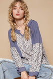 POL Waffle Knit Floral Notched Long Sleeve Top - Trendsi