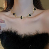 Alloy Oval Gemstone Necklace - Trendsi - Flyclothing LLC