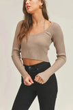 MABLE Long Sleeve Crop Sweater Top and Inner Bra Set - Trendsi