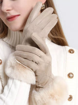 Fur Cuff Suede Gloves - Trendsi - Flyclothing LLC