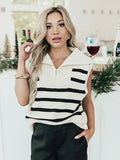 Striped Half Zip Sweater Vest - Trendsi