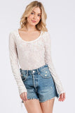 Ces Femme Velvet Floral Long Sleeve Bodysuit - Trendsi