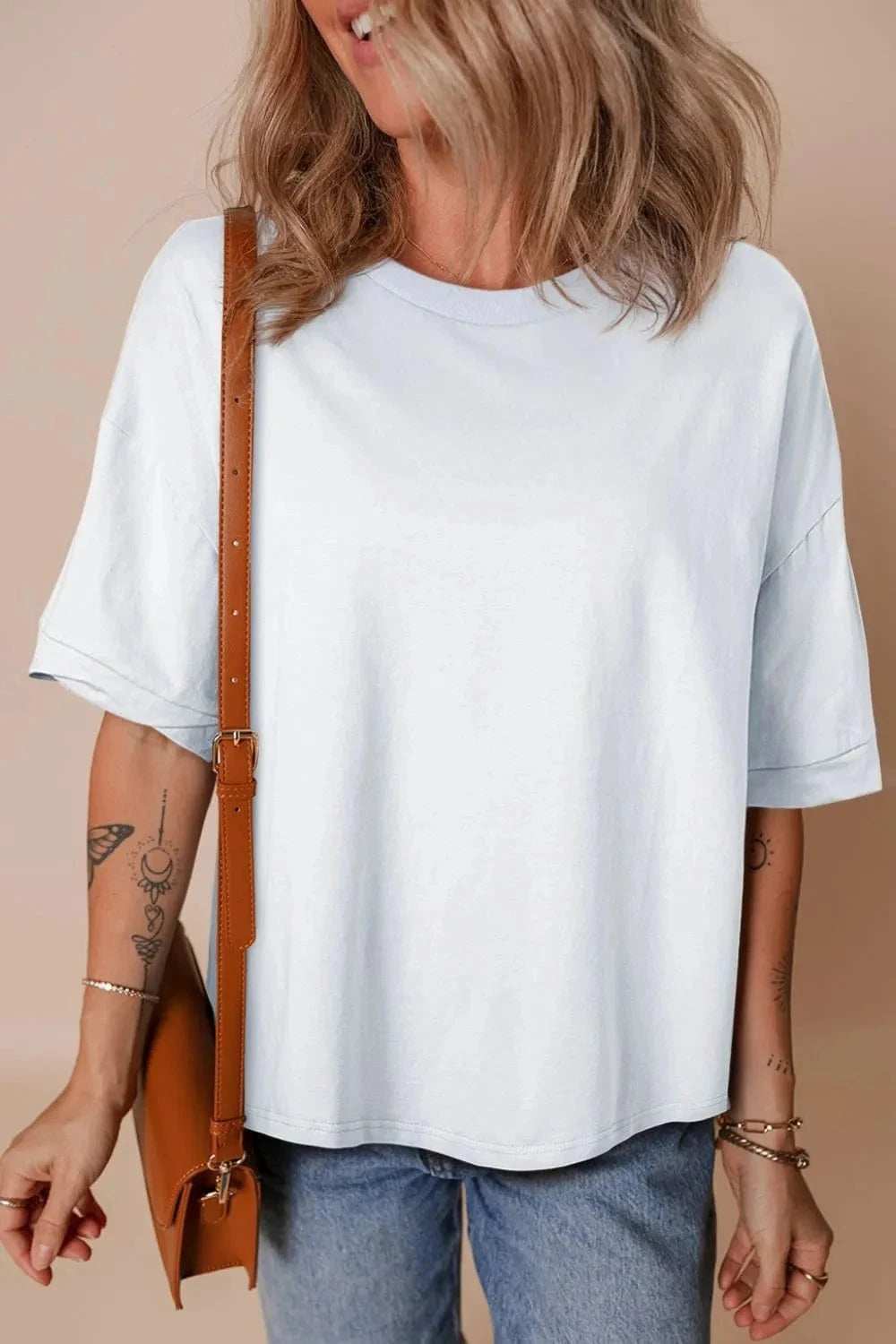 Loose Half Sleeve Hi Low Hem T Shirt - Trendsi - Flyclothing LLC